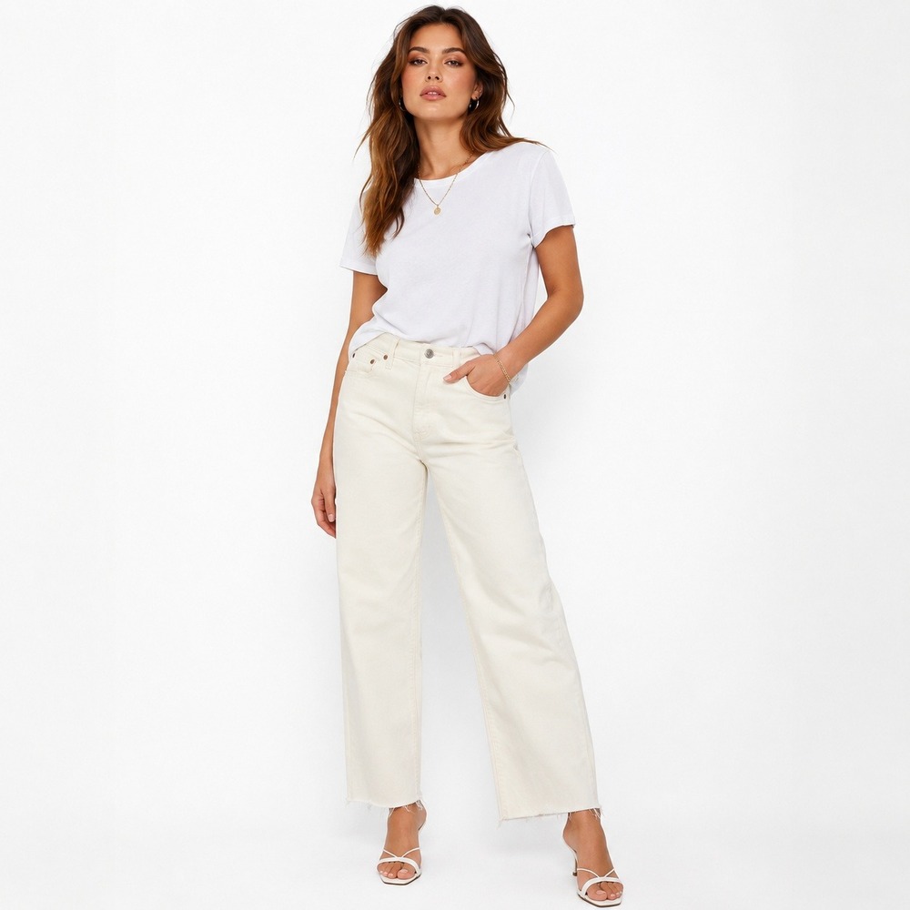 Daze Denim Pleaser High Rise Wide Ankle Jeans White Lambo Size 26 NWT